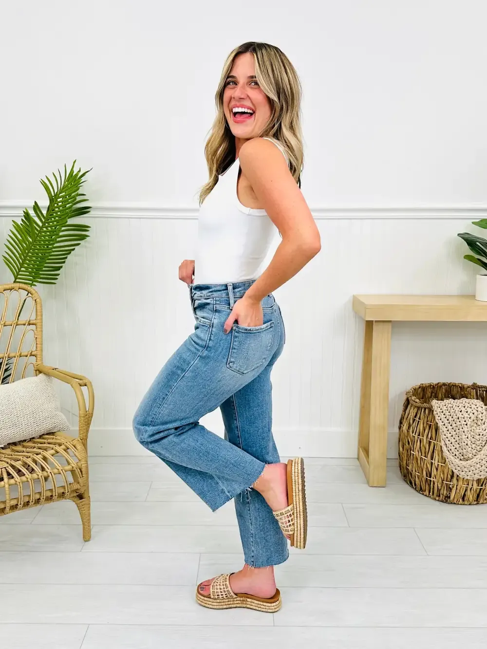 Met You In The Summer Tummy Control Wide Leg Cropped Jeans