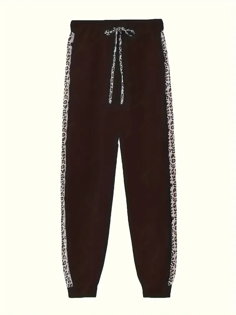 leopard Print Chic Two-piece Outfit Set - Stylish Zip Hoodie & Drawstring Joggers - Casual Everyday Wear for Women