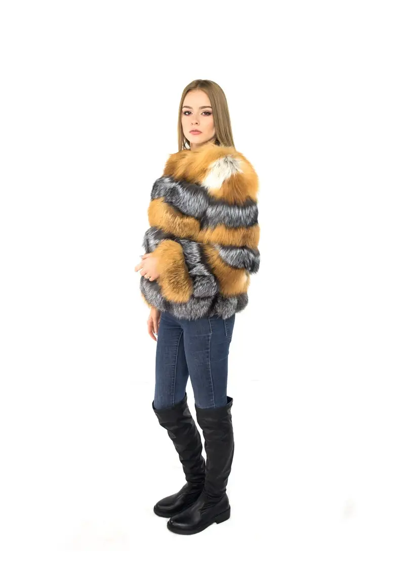 Silver And Red Fox Fur Coat Women’s