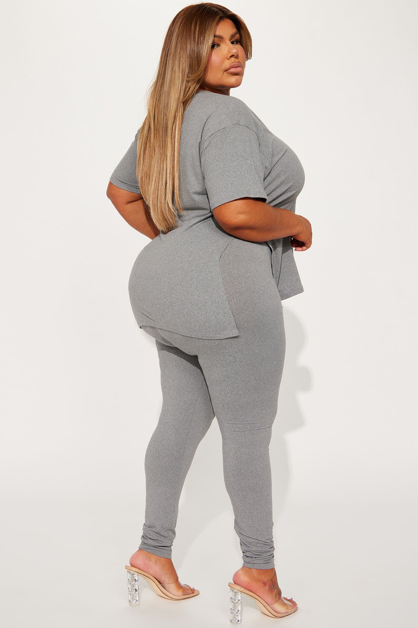 Lets Chill Together Short Sleeve Legging Set - Heather Grey