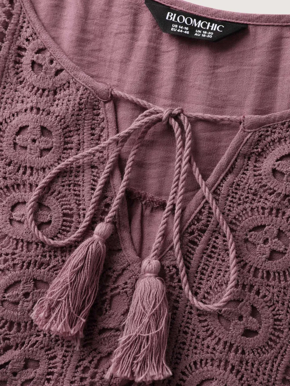 Lace Neck Tie Flowy Solid Blouse