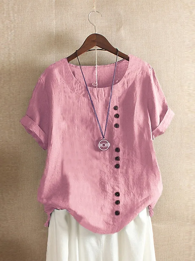 Women's Shirt Linen Shirt Linen Casual Daily Weekend Patchwork