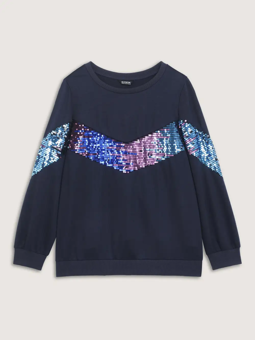 Iridescent Sequin Spliced Round Neck Sweatshirt