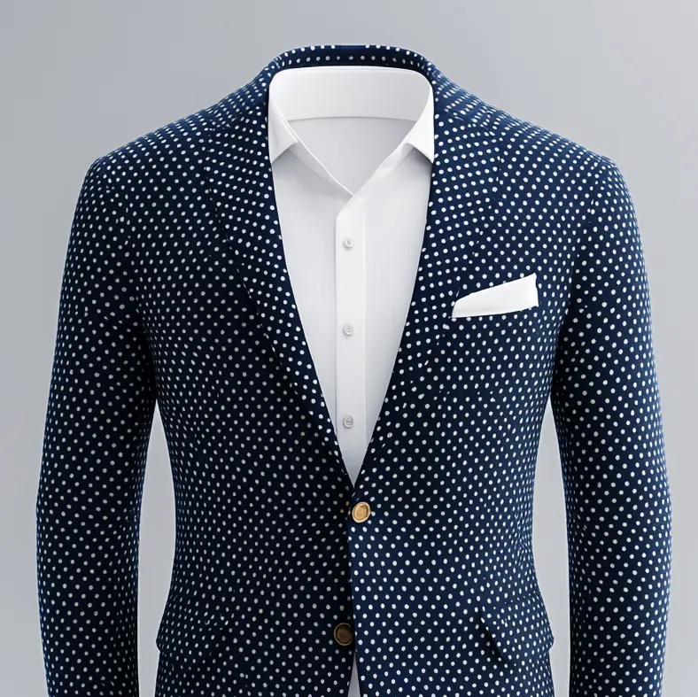 Men's Polka Dot Lapel Collar Two Button Chest Pocket Long Sleeve Blazer