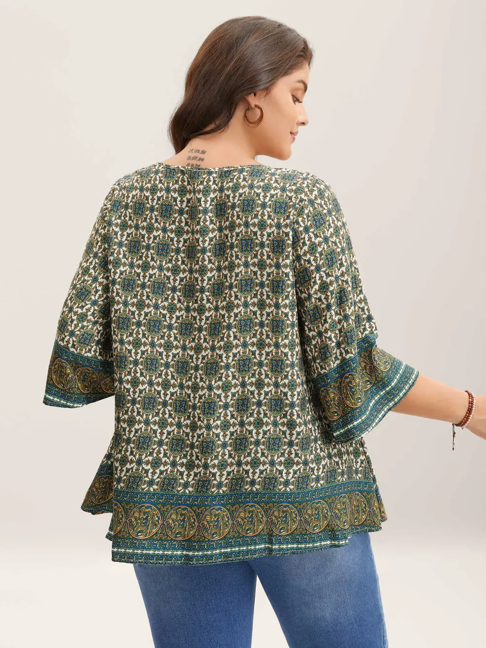 Pin-Tuck Pleat Ornate Print Relaxed Fit Shirt