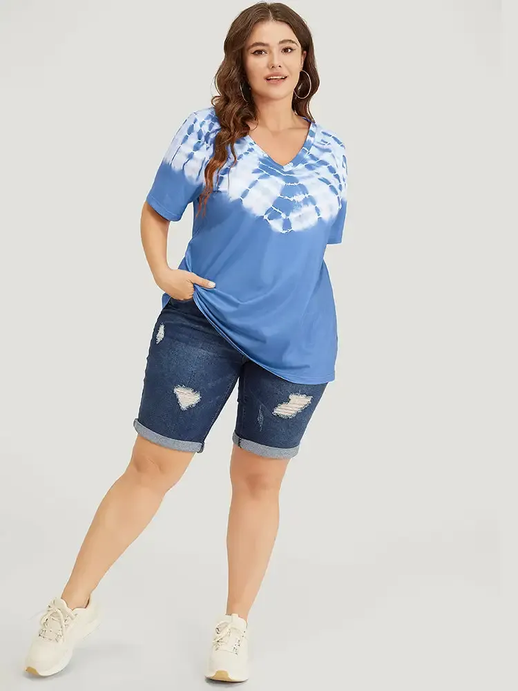 Tie Dye Short Sleeve V Neck T-shirt