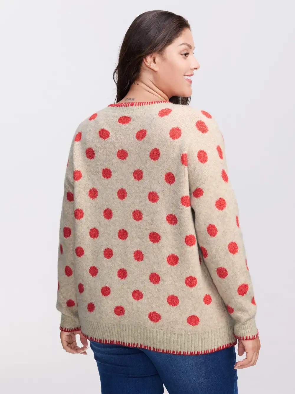 Polka Dots Jacquard Buttons Knit Cardigan