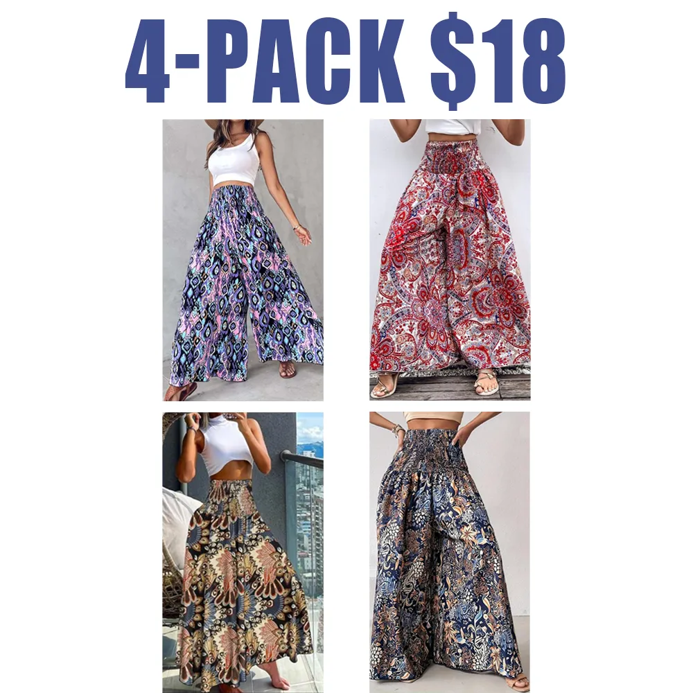 Women's Shirred Waist Wide Leg Pants – Casual High Waist Trousers for Daily & Vacation Wear