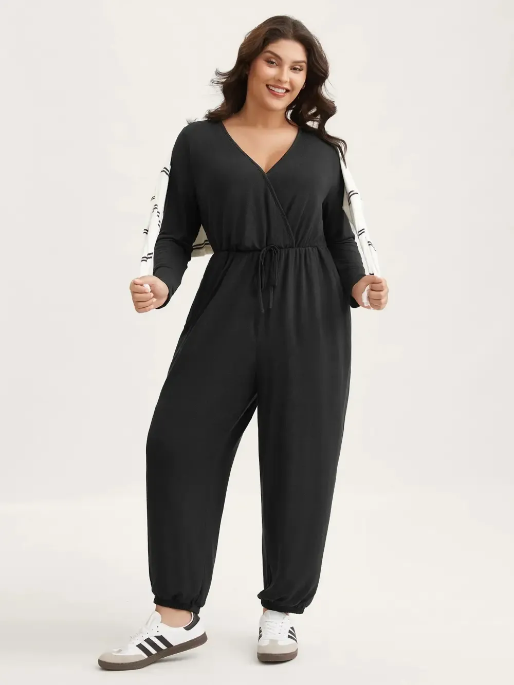 3 Pack Elastic Waist Overlap Collar Lounge Jumpsuit