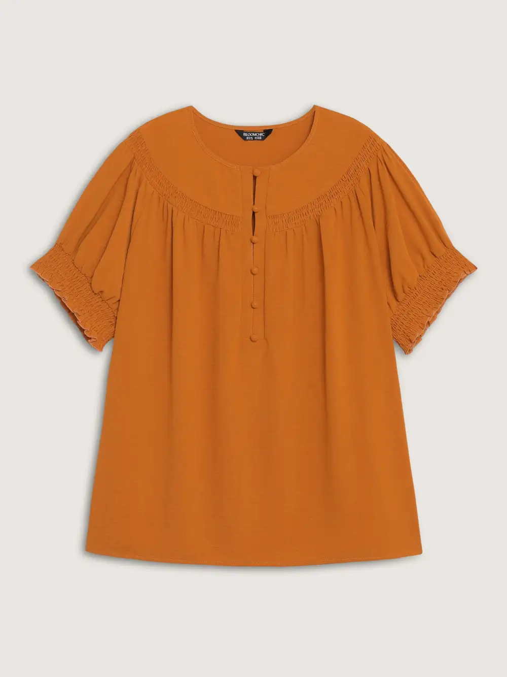 Shirred Cuff Sleeve Button Detail Blouse