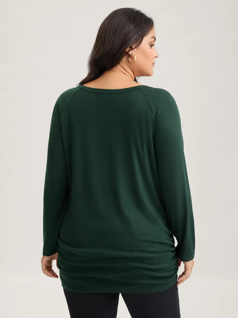 Plain Gathered Button Detail T-shirt