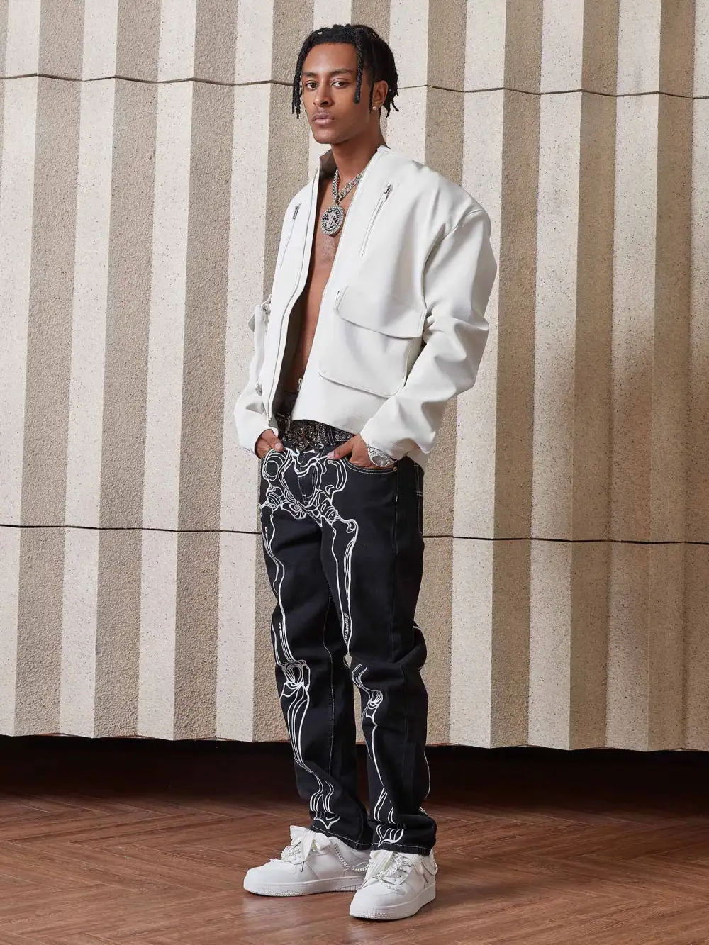 Hip Hop Bones Embroidered Jeans - 1859