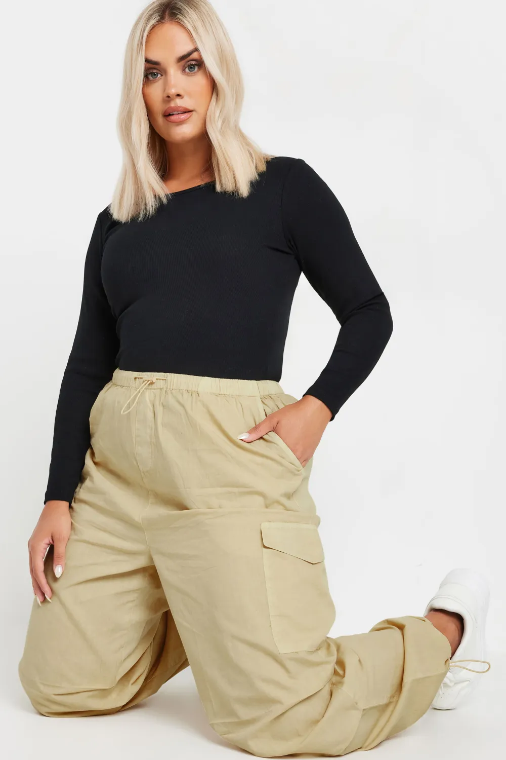 YOURS Curve Stone Brown Cargo Parachute Trousers