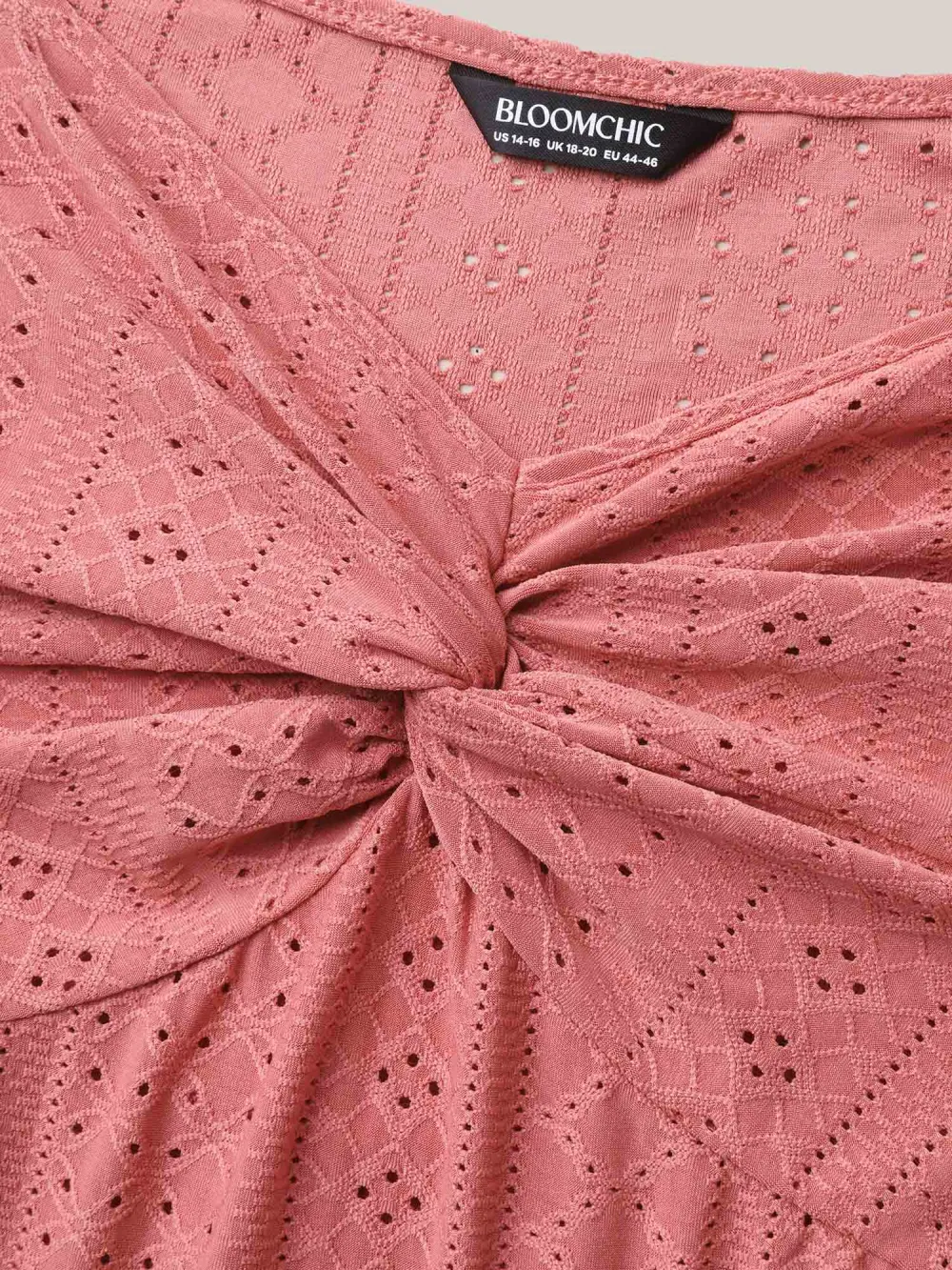 Textured Front-Twist Eyelet Trim Plain Top