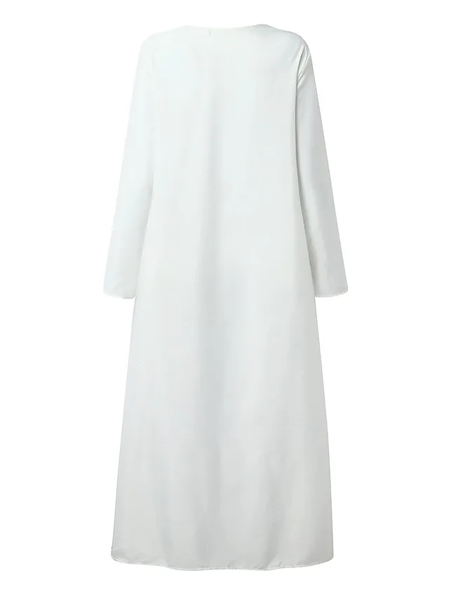Women's Shift Dress Swing Dress Long Dress Maxi Dress Green Blue Grey White Black Long Sleeve Feather Butterfly Pocket Print Summer Spring V Neck Stylish Casual Dress 2023 S M L XL XXL XXXL 4XL 5XL