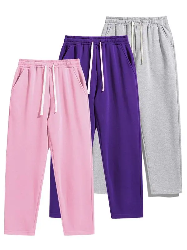 Men's Solid Thermal Lined Drawstring Pants – Casual Loose-Fit Trousers for Daily Wear