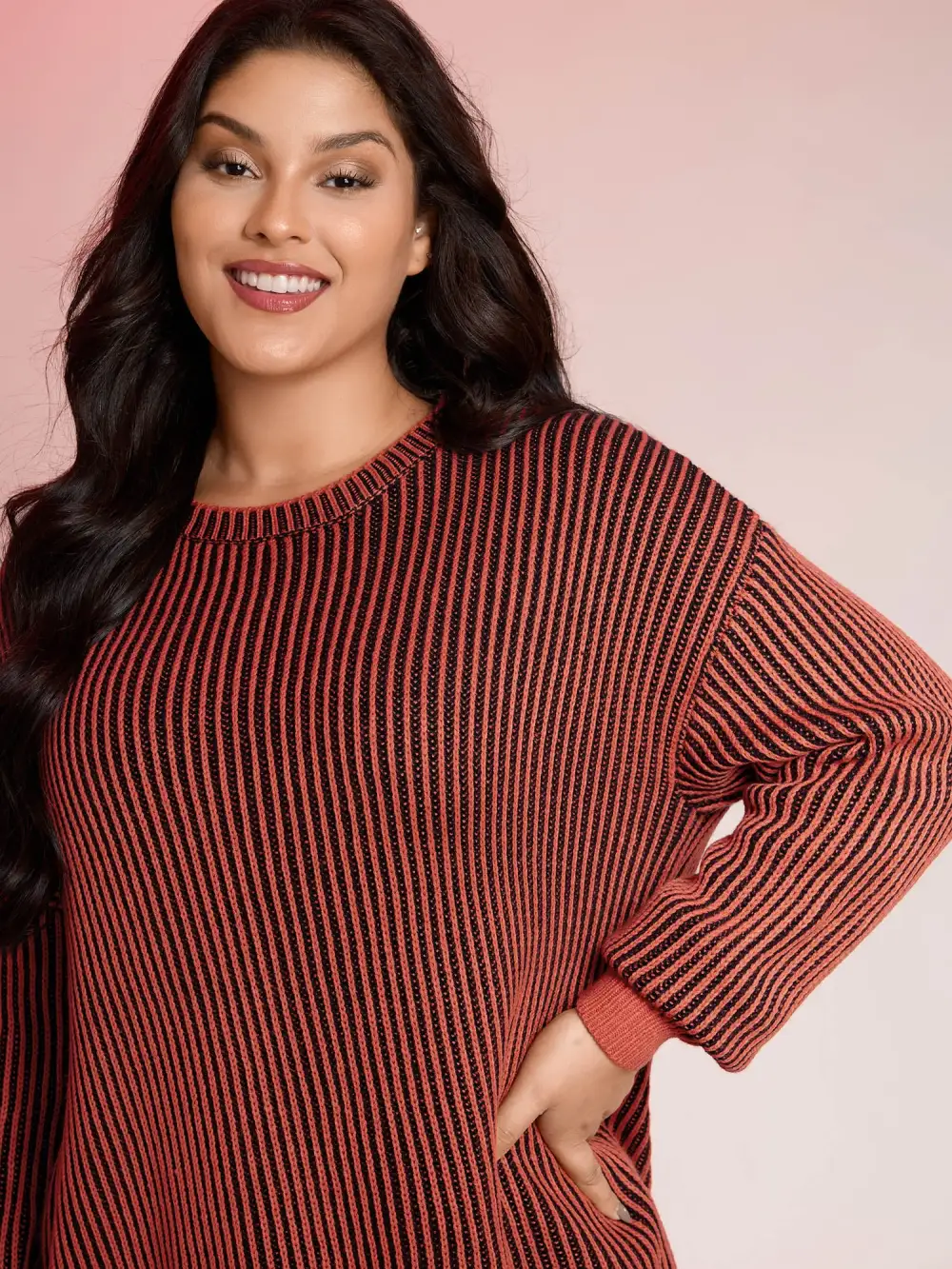 Stripe Textured Round Neck Pullover
