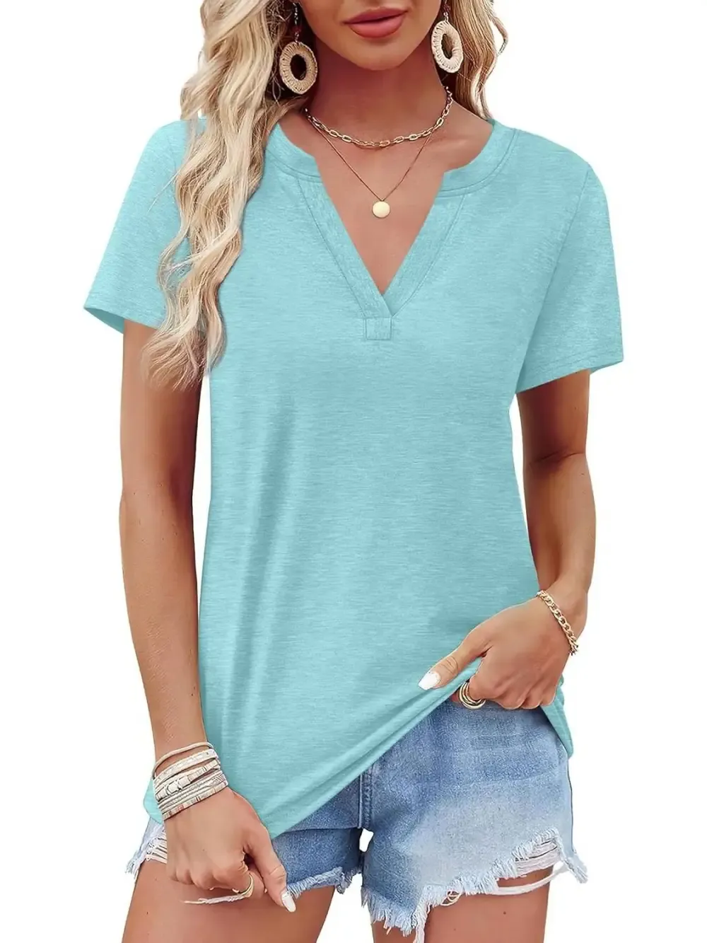 ✨Womens Short Sleeve V Neck Casual Loose Fit T-shirts