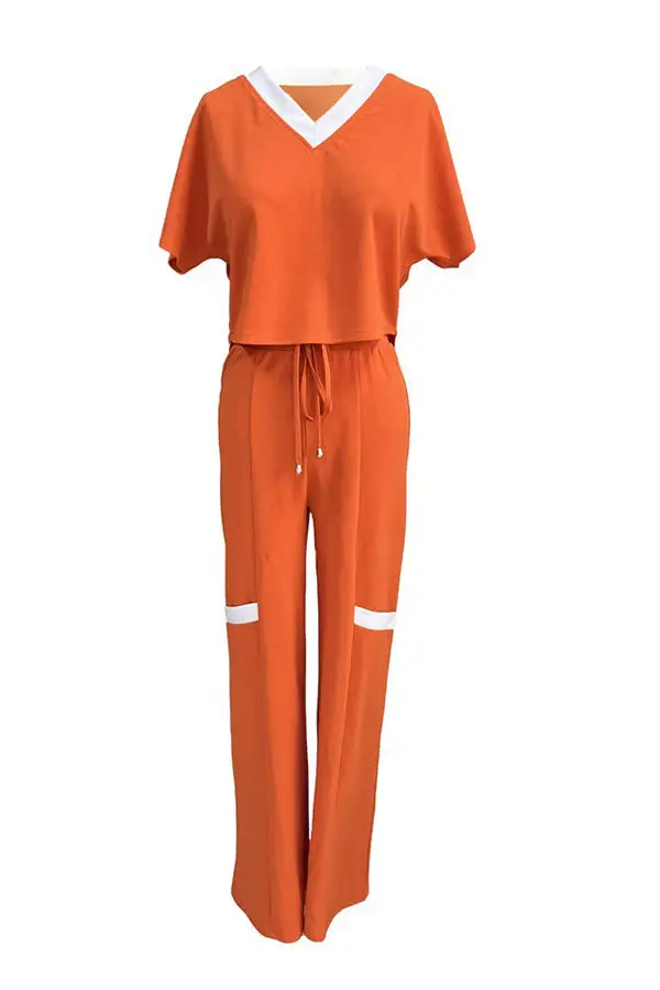 Patchwork Casual Lace-Up Pant Set