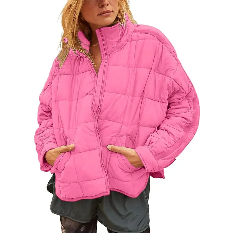 Women's Lightweight Quilted Puffer Jacket – Short Zipper Coat with Pockets