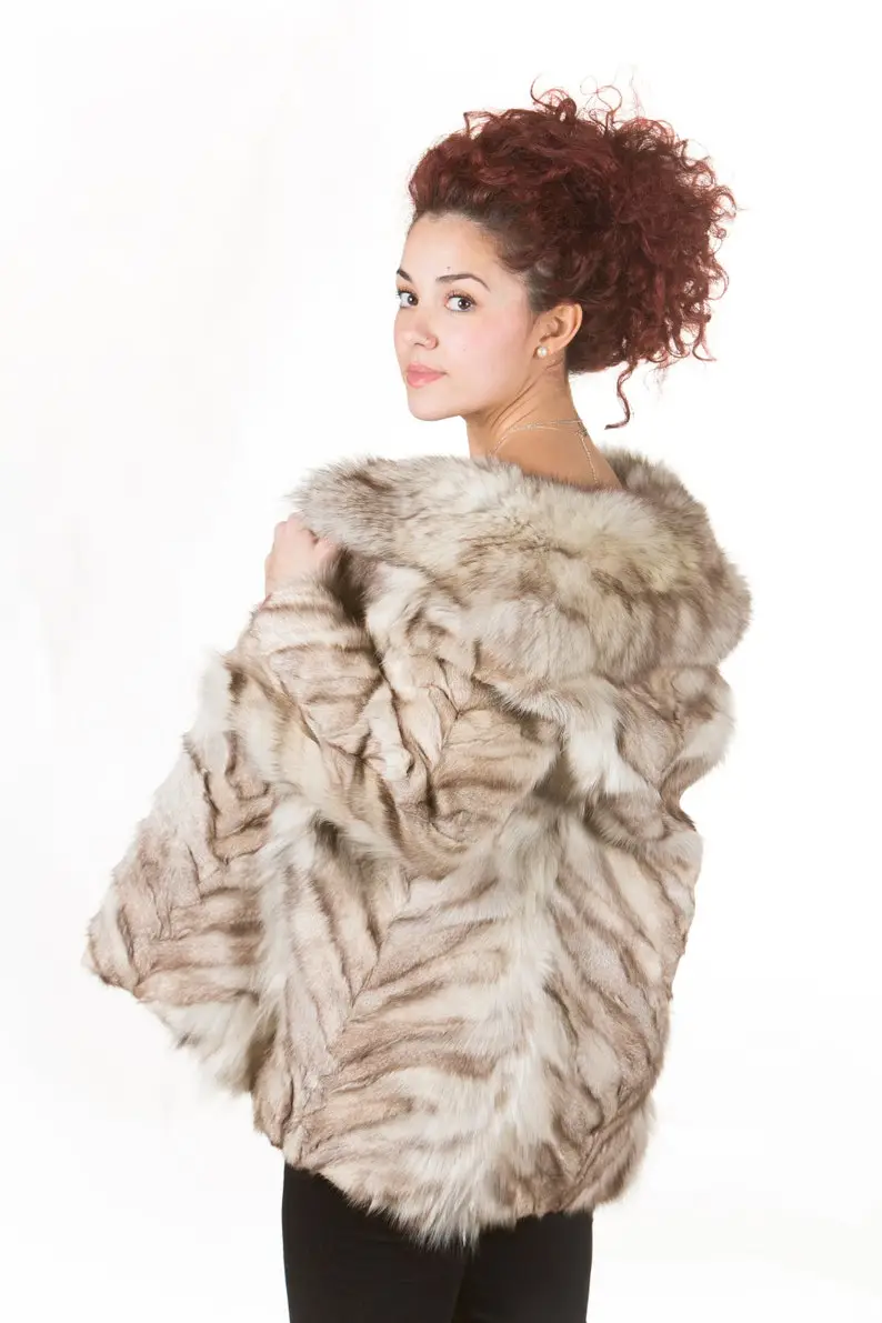 Silver Blue Paws Fox Fur Coat Fox Collar Full Length
