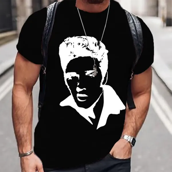 Men's Print Short Sleeve Round Neck Cotton T-Shirt