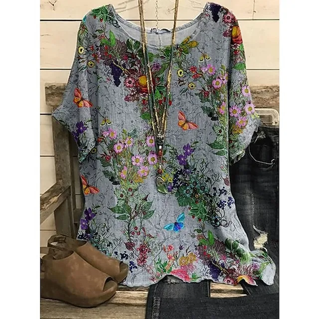Women's Blouse Chiffon Floral Print Daily Daily T-shirt Sleeve Long Sleeve Round Neck Pink Summer Spring