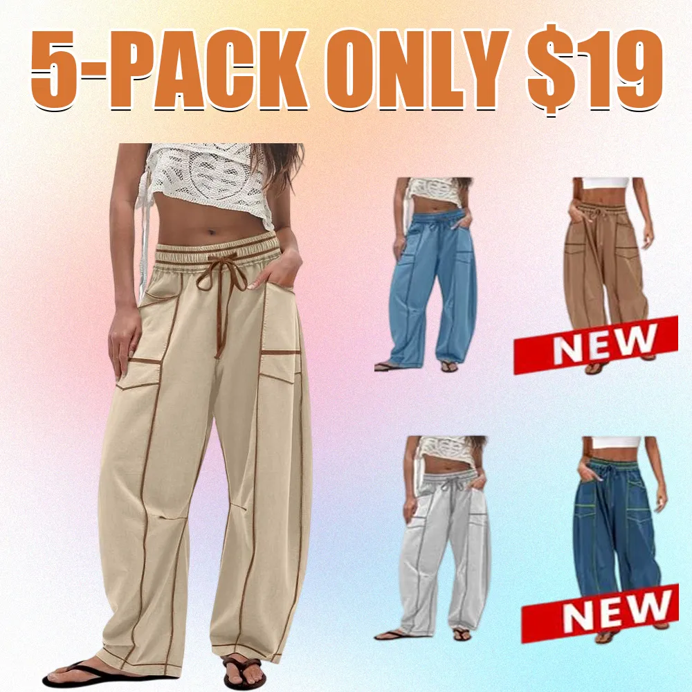 Womens Baggy Barrel Pants Wide Leg Lounge Drawstring Sweatpants with Pockets