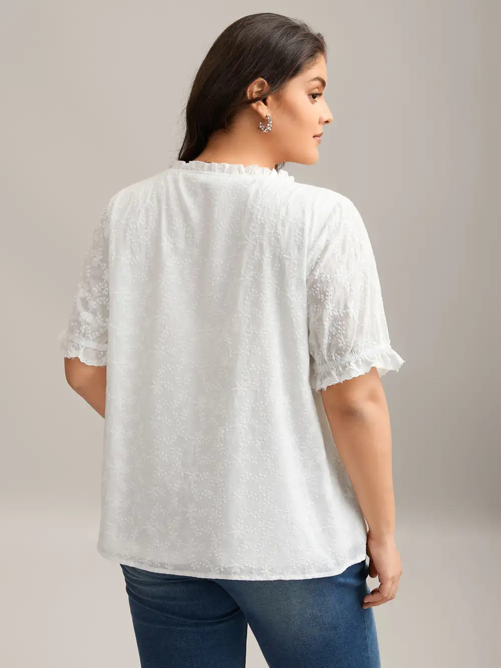 Cotton Embroidery Notched Neck Tie Shirt