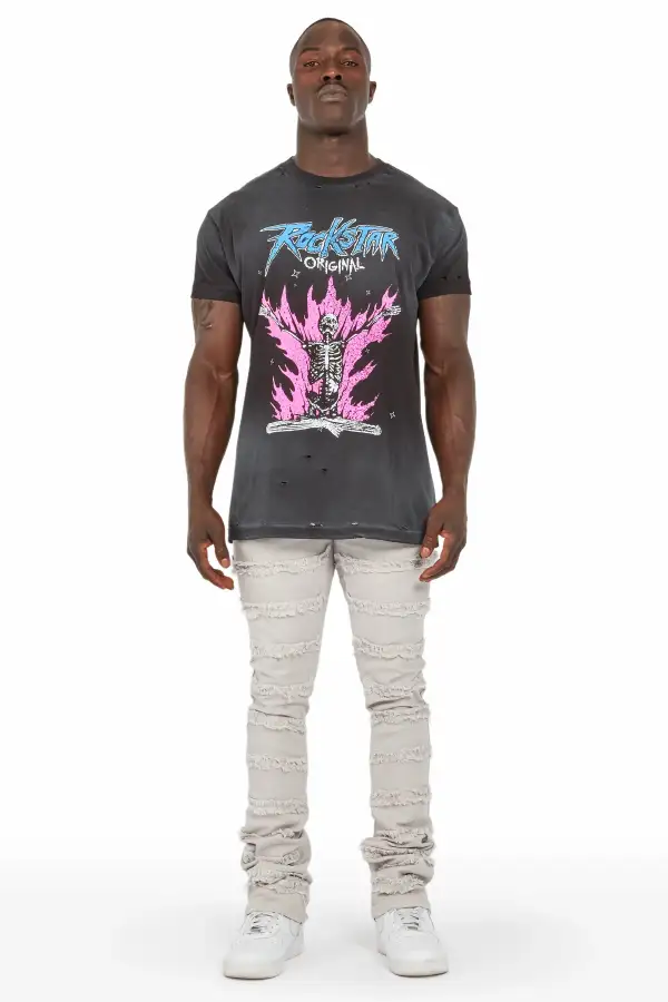 Niklaus Light Grey Stacked FLare Jean