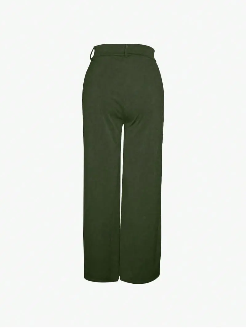 Women's Plain Pocket Wide Leg Fit Pants, Basic Classy Comfy Trousers for Spring & Fall