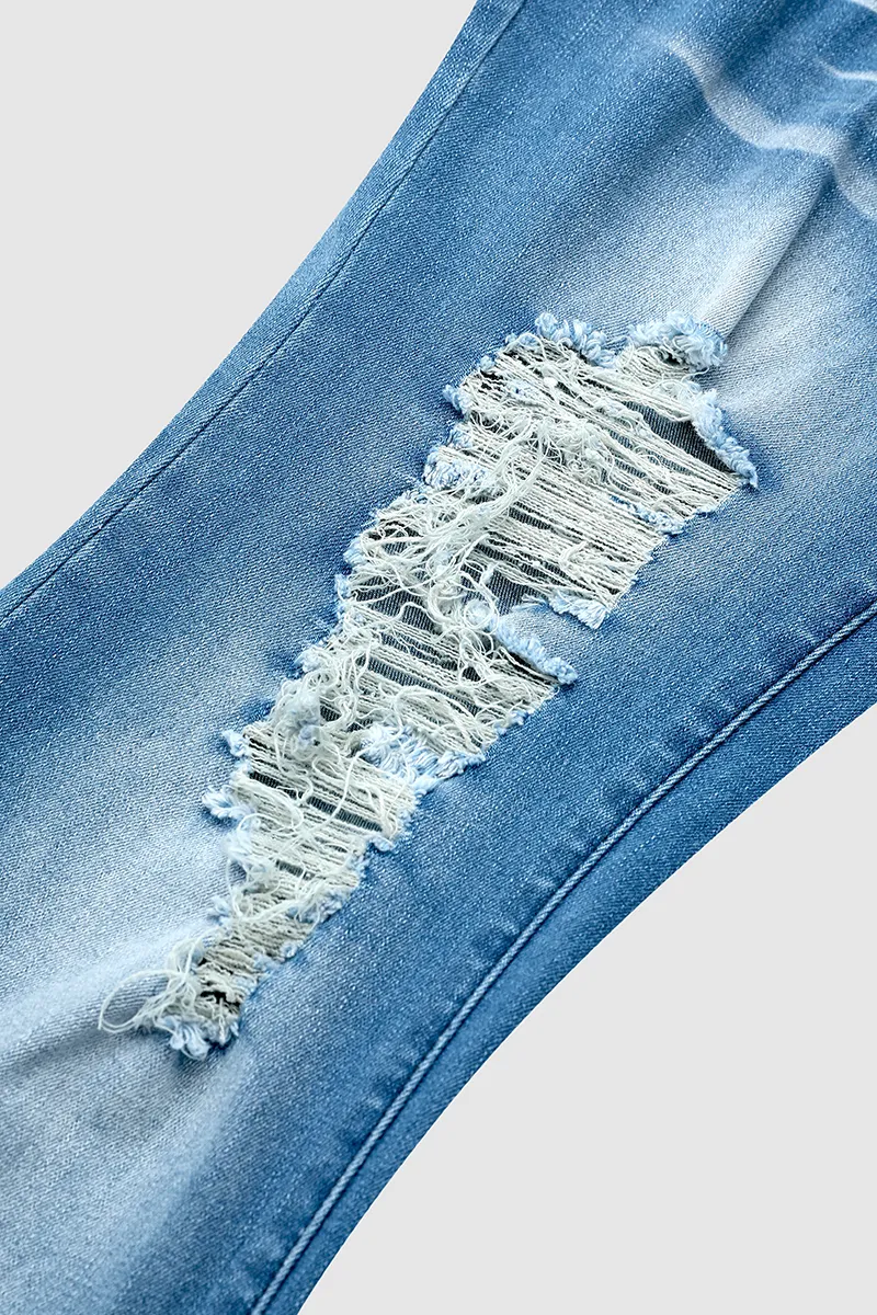 Distressed Low Waist Wash Bootcut Jeans