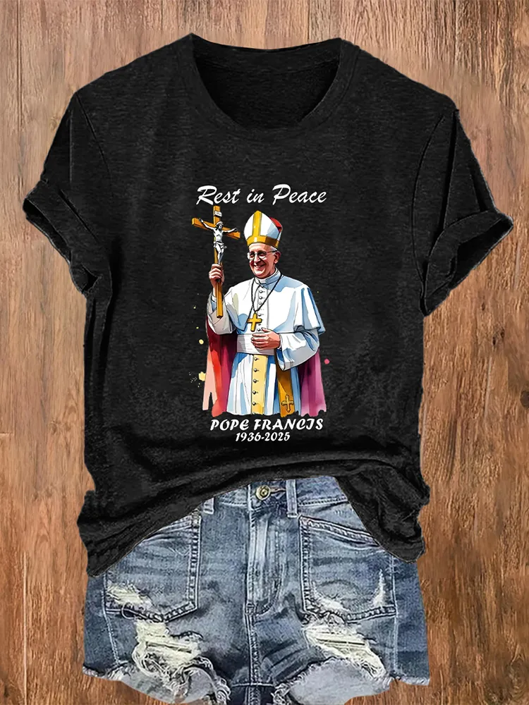 Women's Rest In Peace 1936-2025 Print Short Sleeve Round Neck Cotton T-Shirt