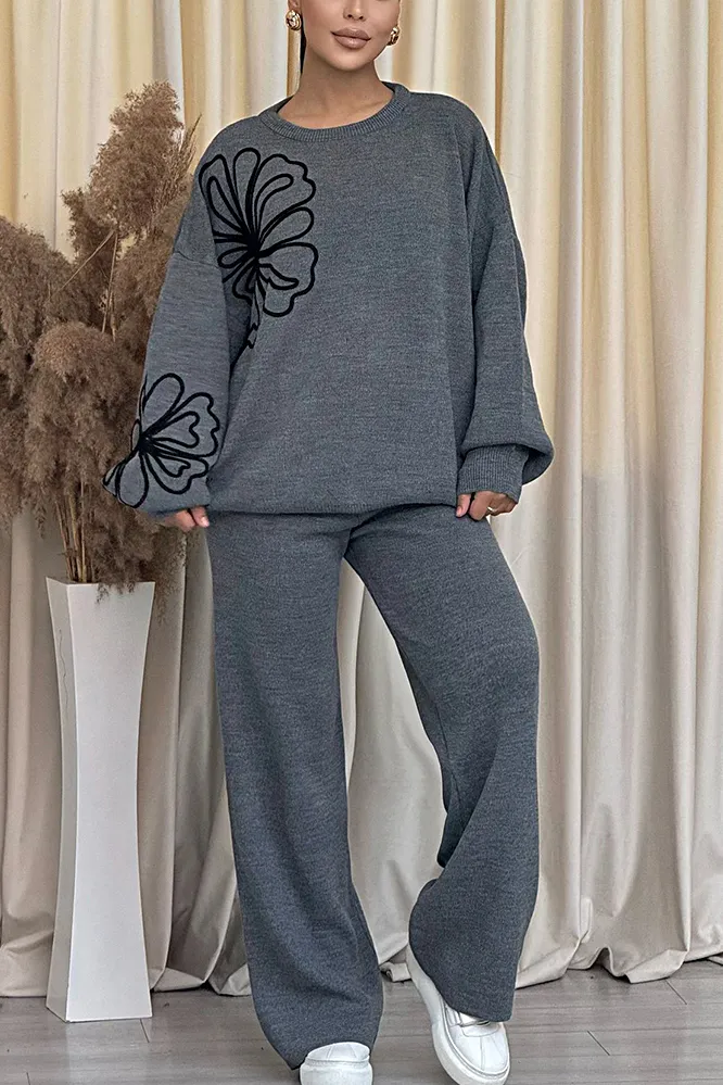 Women's Fashion Loose Floral Pattern Top & Pants Two-Piece Set
