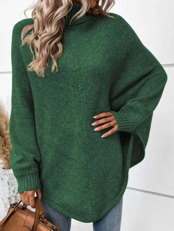 Solid Turtleneck Batwing Sleeve Sweater