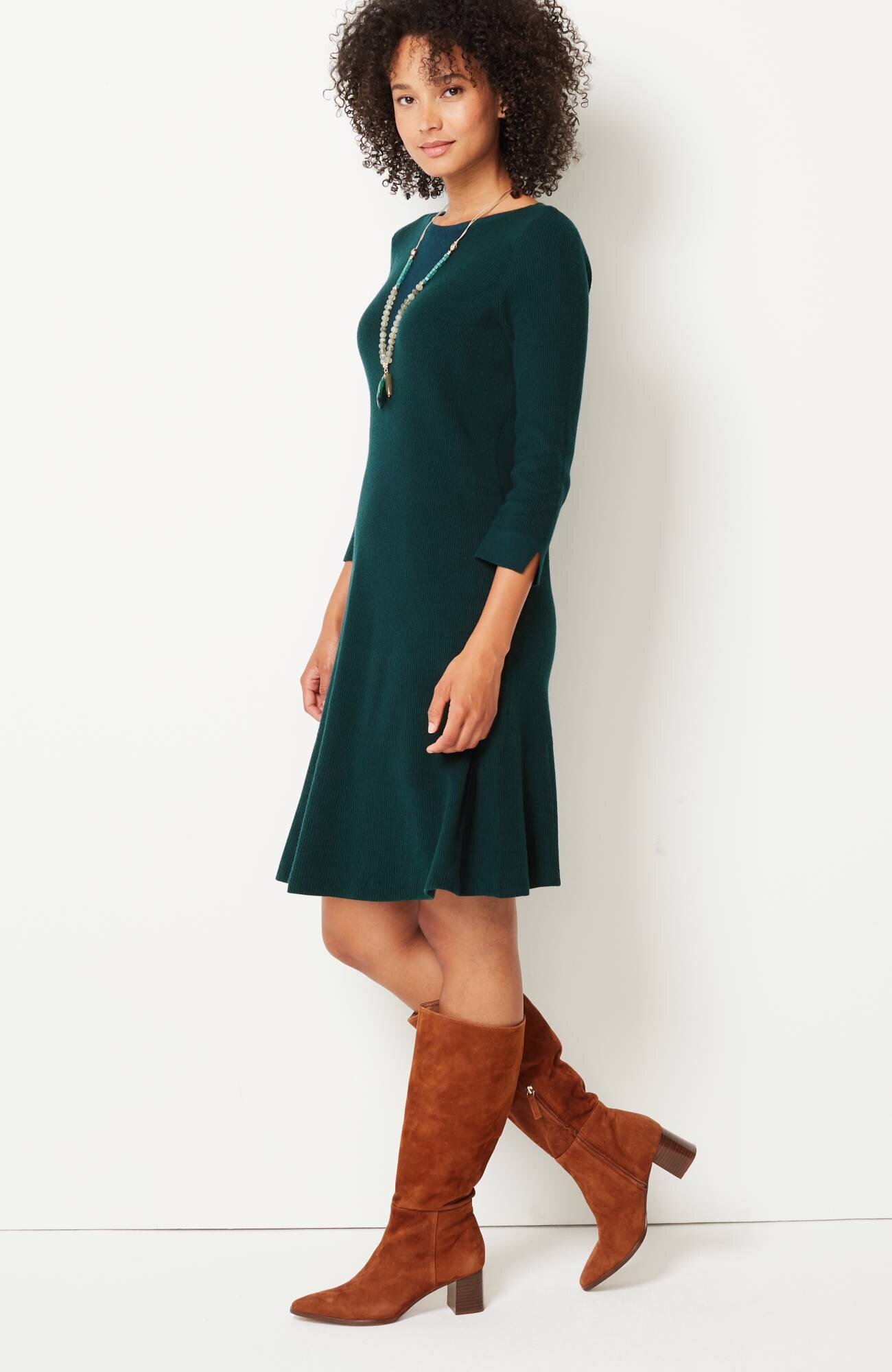 flounced-hem sweater dress