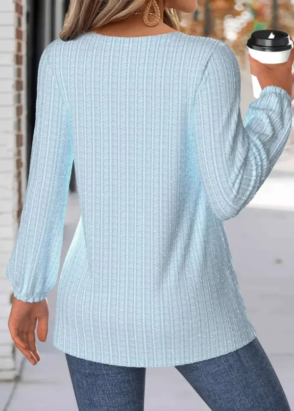 Light Blue Tummy Coverage Long Sleeve V Neck Blouse