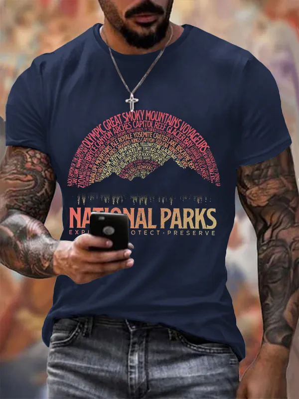 Men'S T-Shirt Men'S Hotspots 63 National Parks Explore, Protect, And Preserve Printed T-Shirts