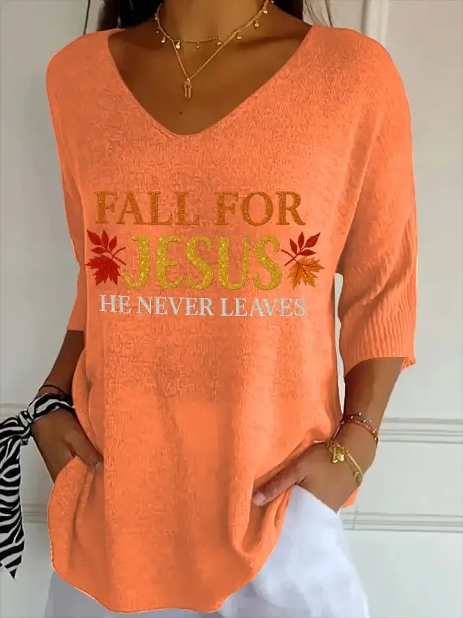 Women's Fall For Jesus He Never Leaves T-Shirt