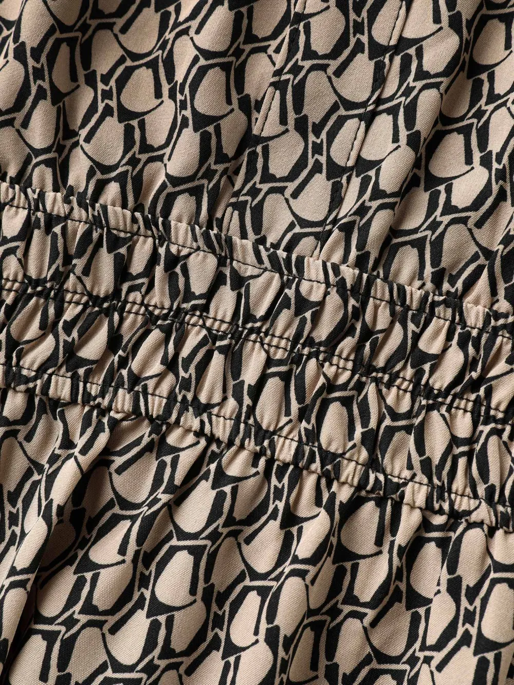 Geometric Print Waist-Cinched Tiered Midi Dress