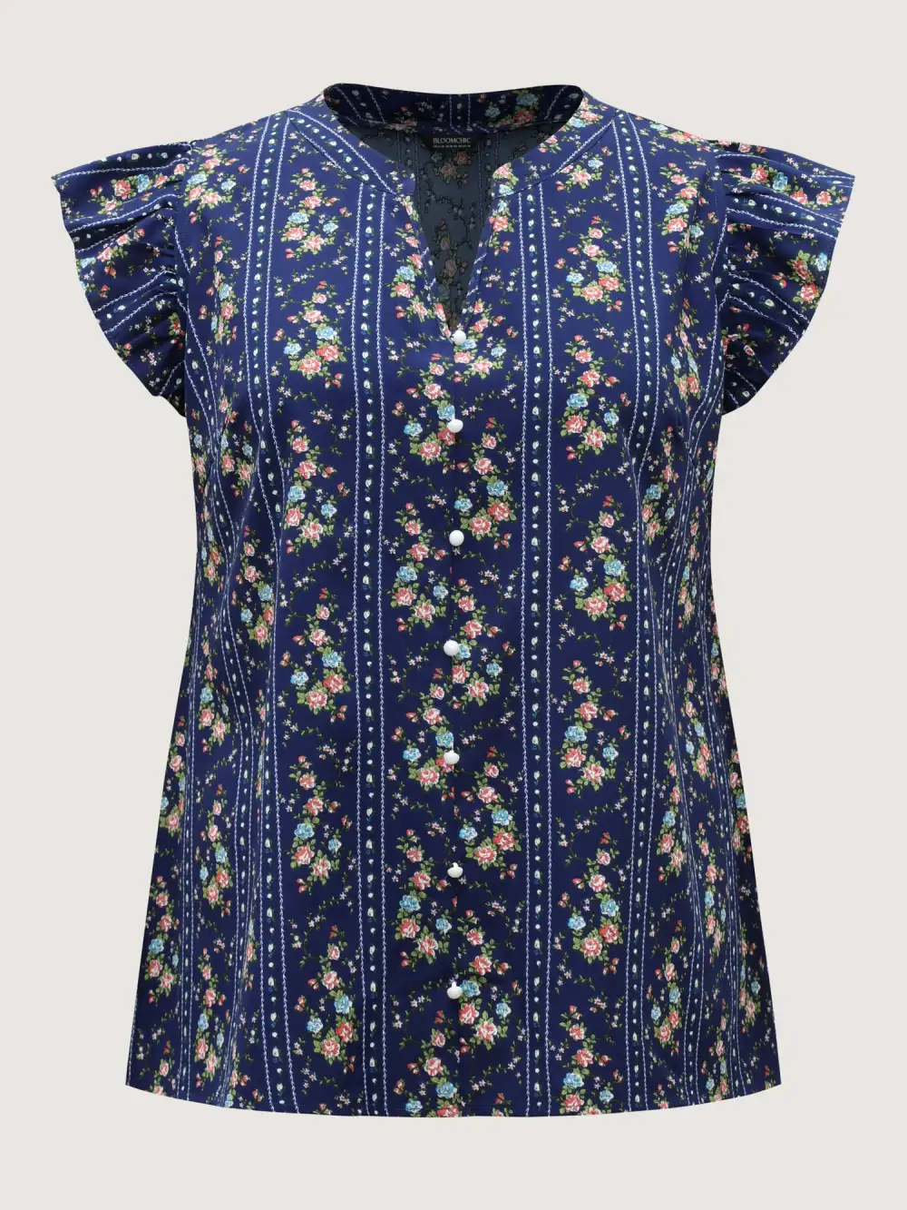 Floral Stripes Flutter Sleeve Blouse