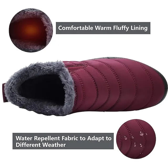 Women's Sneakers Boots Snow Boots Plus Size Winter Boots Daily Fleece Lined Booties Ankle Boots Winter Flat Heel Round Toe Plush Casual Comfort Elastic Fabric Loafer Solid Color Black Red Blue
