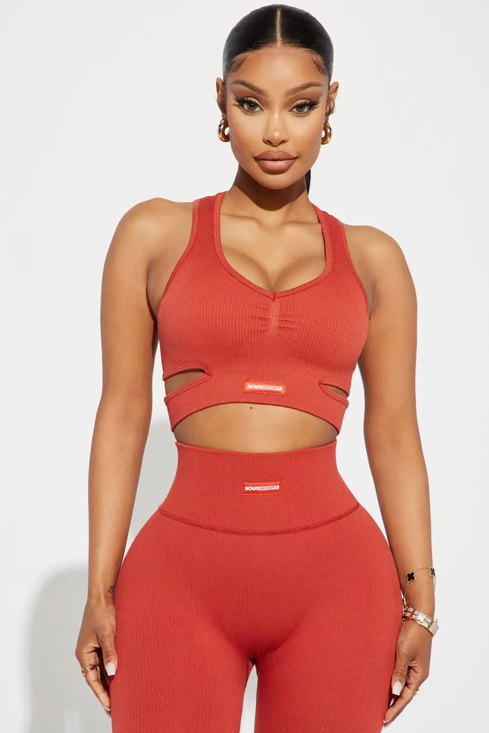 Roxane Ribbed Seamless Active Sports Bra - Rust