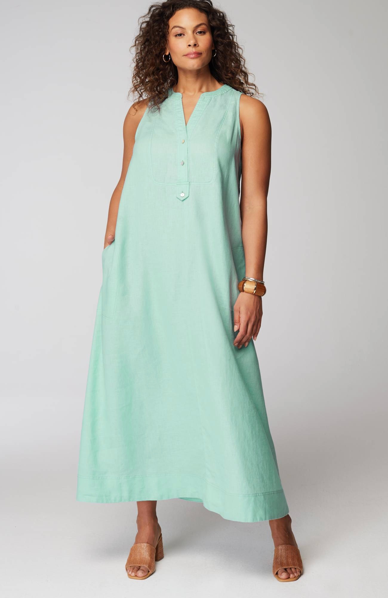 Pleated Linen Maxi Dress