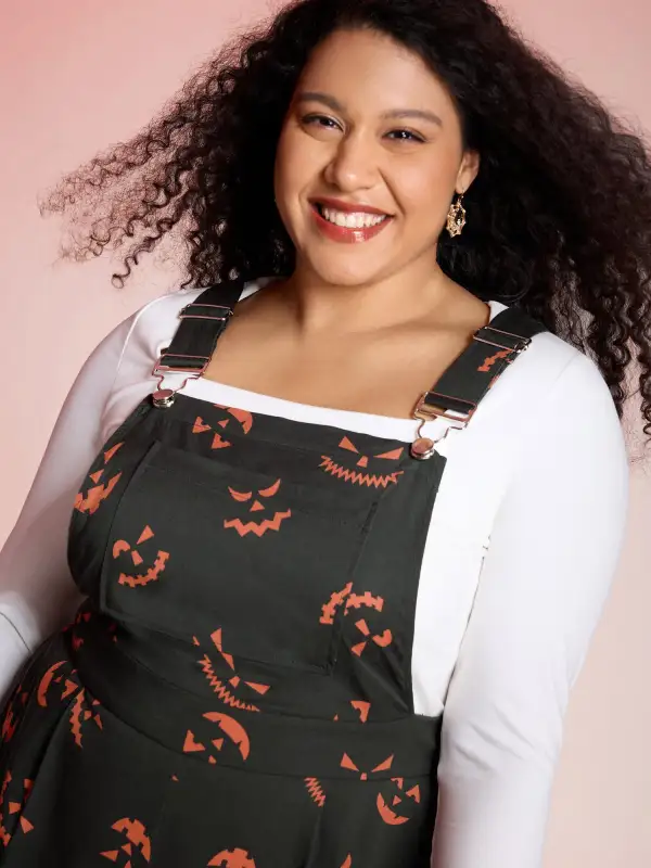 Spooky Pumpkin Pattern Overall Jumpsuit