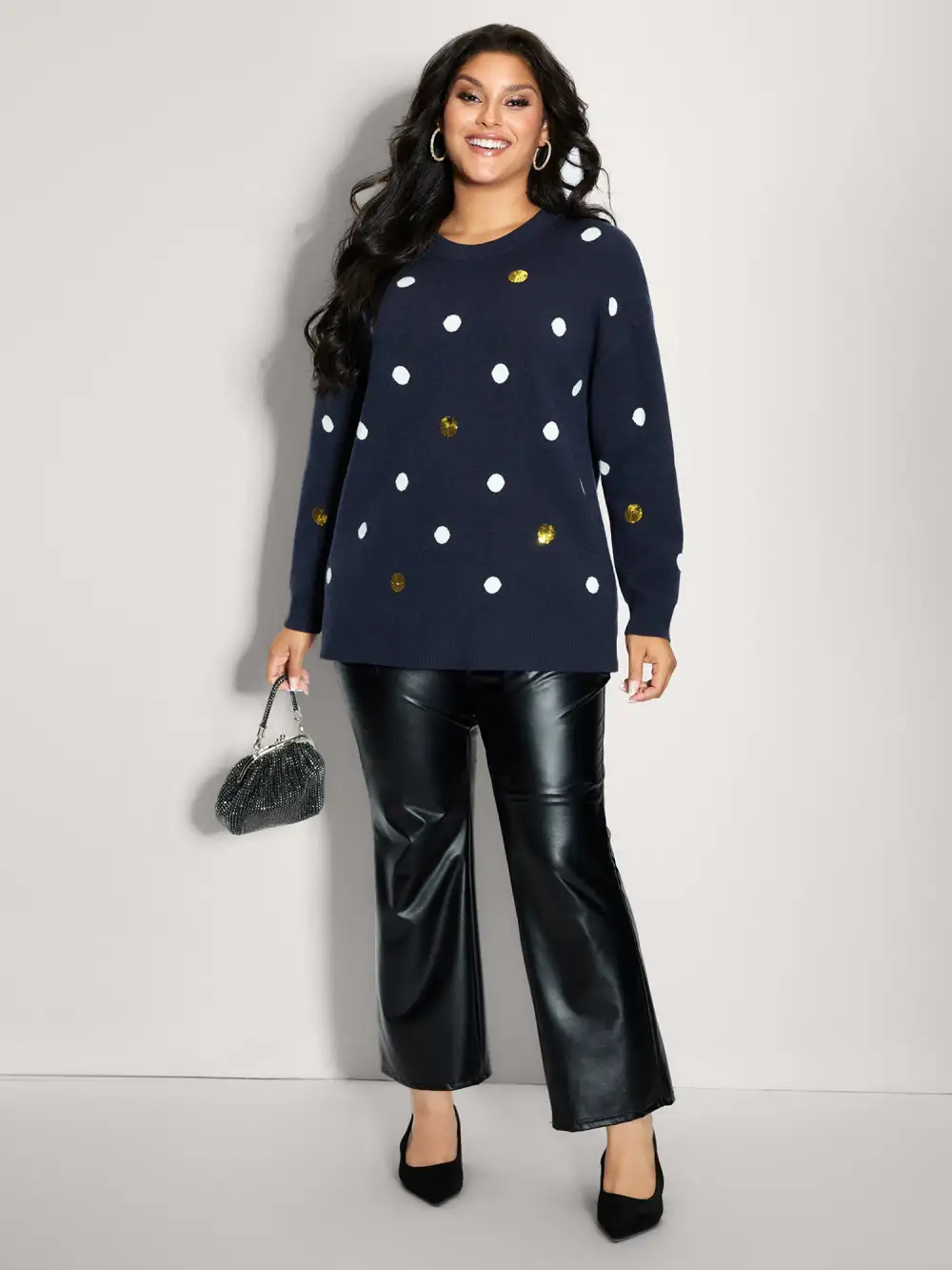 Polka Dots Jacquard Sequin Embroidery Pullover