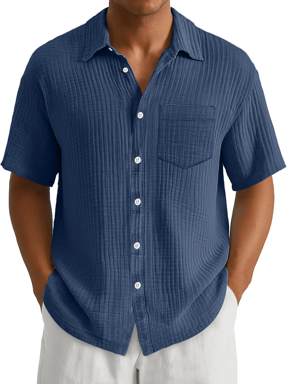 Men's Daily Casual Waffle Lapel Pocket Simple Short Sleeve POLO Shirt