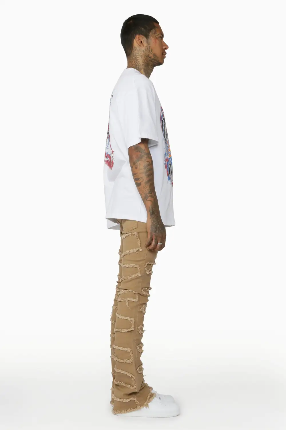 Gavin Beige Stacked Flare Jean