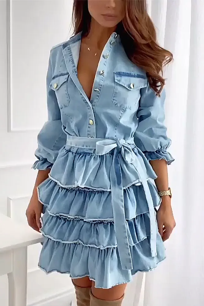 Women's fashion solid color irregular A-line dress