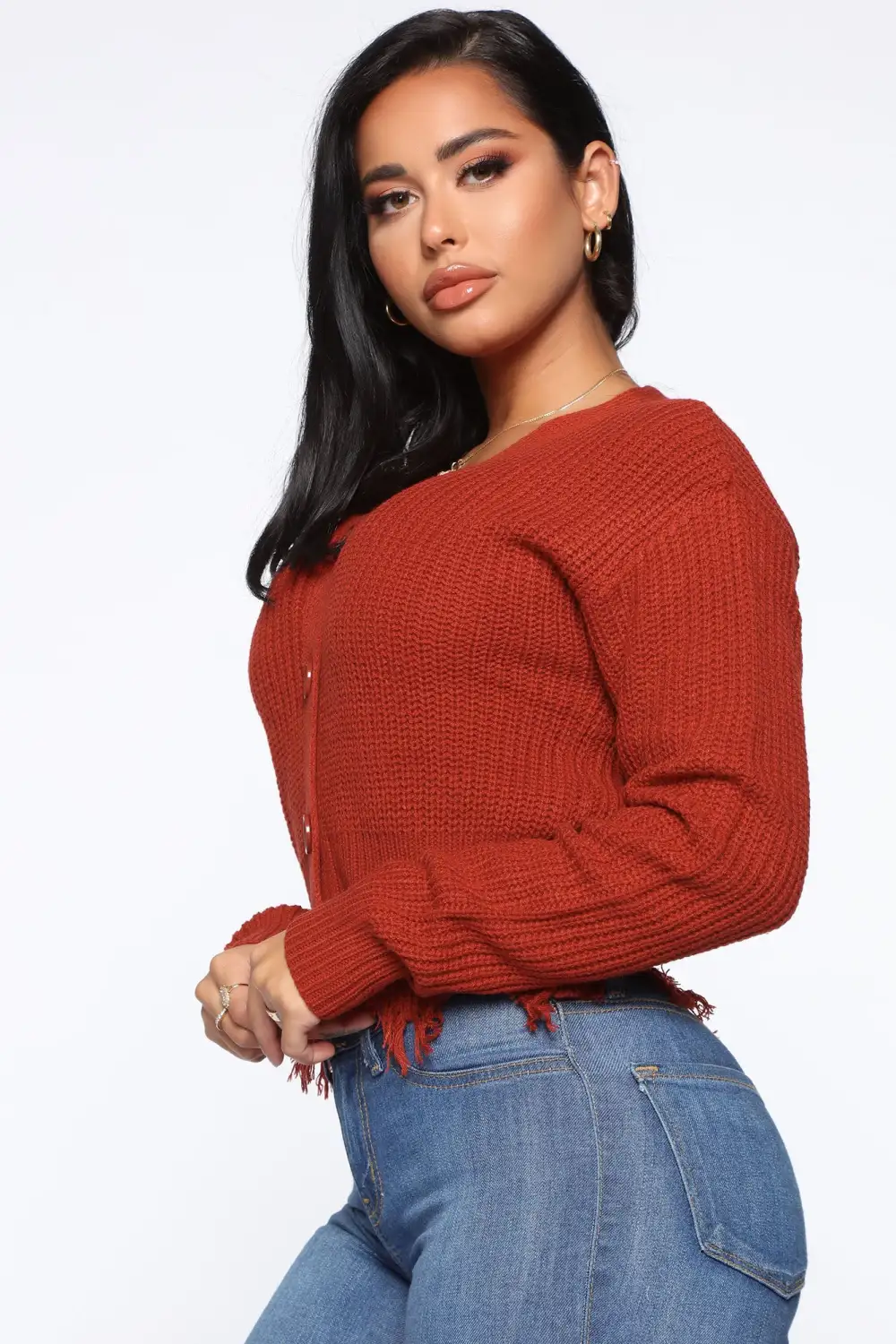 Distressed With You Cardigan - Rust